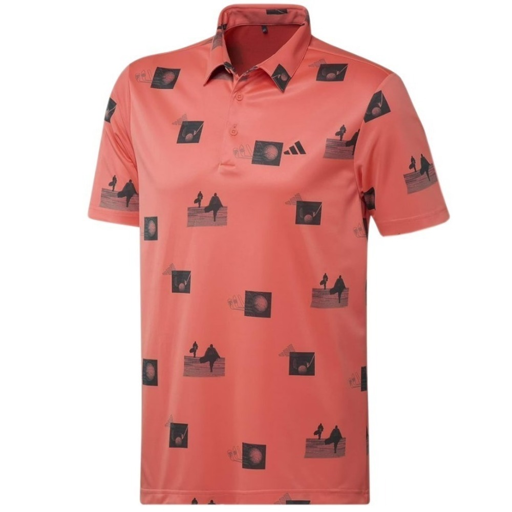 Adidas Polo Shirt Men's Medium Coral Fusion Allover-Print Stretch Jersey NWT $65